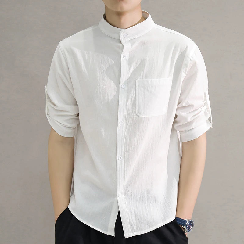 Spring and Summer Stand Collar Short-sleeved Shirt