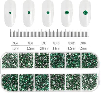 12Grids SS6-SS30 Mixed Nail Rhinestones Shiny Clear/Gold/Pink/Blue Diamond Flat-back Nail Gems Glass Stones Nails Decoration