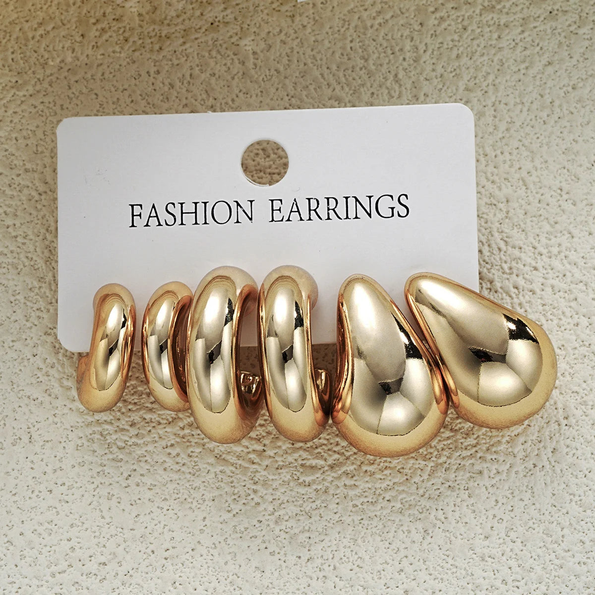 6pcs Chunky Gold Plated Waterdrop Hoop Earring Set For Women