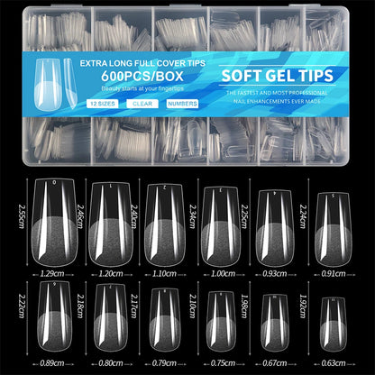 600 PCS Soft Gel X Nail Tips Supplies,Full Cover False Nail Tips for Acrylic Nails Gel,Extra Short Almond Nail Tip Square Medium