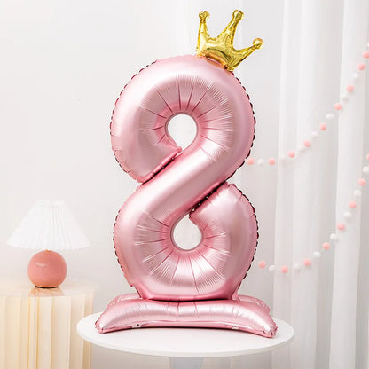 42inch Crown Decor Pink Aluminum Foil Digital Balloon Number Balloon For Birthday Party