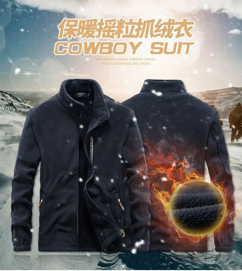 Winter Men Outdoor Fleece Jacket Casual Polar Fleece Cold-Proof Thickened Coat Lightweight Windproof Zipper Cardigan Warm Jacket