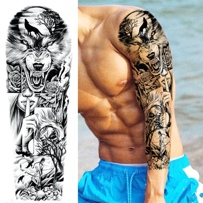 Full Arm Temporary Tattoos Sleeve For Men Women Realistic Fake Tatoos Warrior Lion Tiger Flower Tatoo Sticker Black Totem Maori