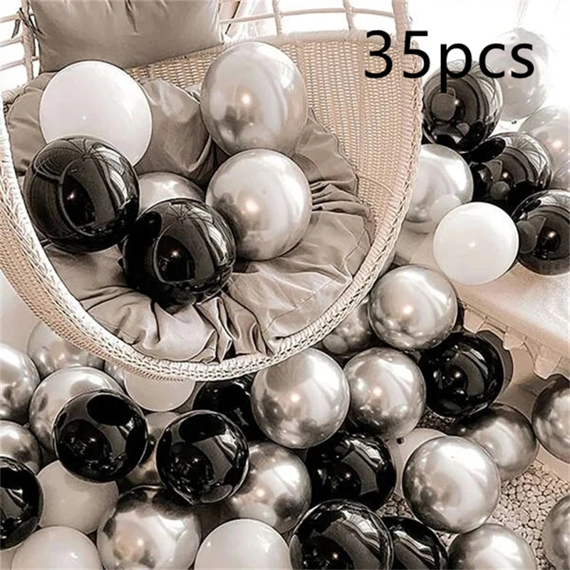 16pcs Black Metallic Sequin Balloons for Birthday Wedding Graduation Party