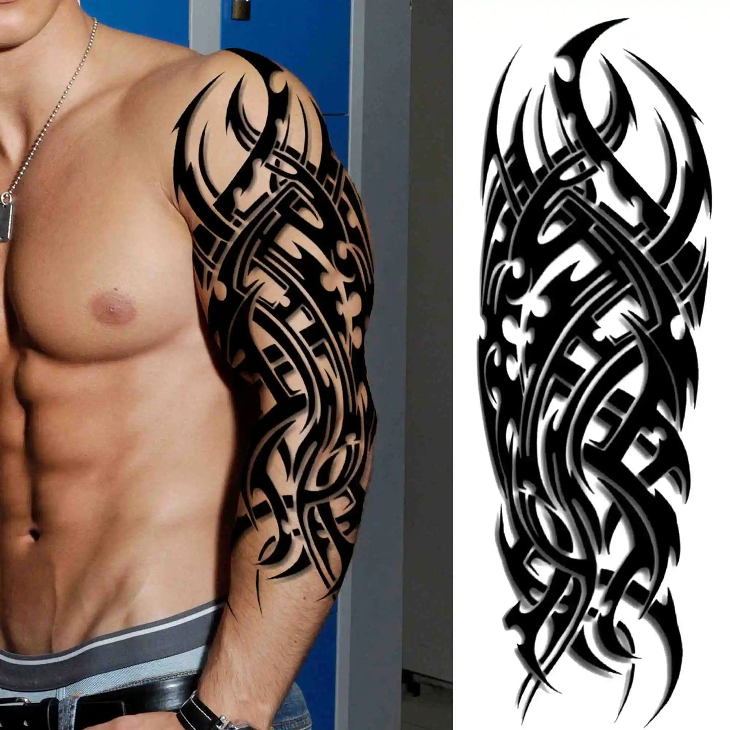 Full Arm Temporary Tattoos Sleeve For Men Women Realistic Fake Tatoos Warrior Lion Tiger Flower Tatoo Sticker Black Totem Maori