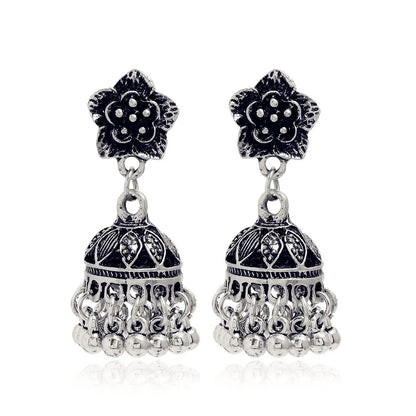 New Fashion Ethnic Style Alloy Retro Carved Beads Tassels Earrings Indian Jhumka