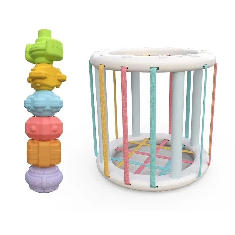 Baby Montessori Shape Sorter Cube Rainbow Colorful Blocks Sorting Game Infant Cognitive Grip Training Learning Educational Toy