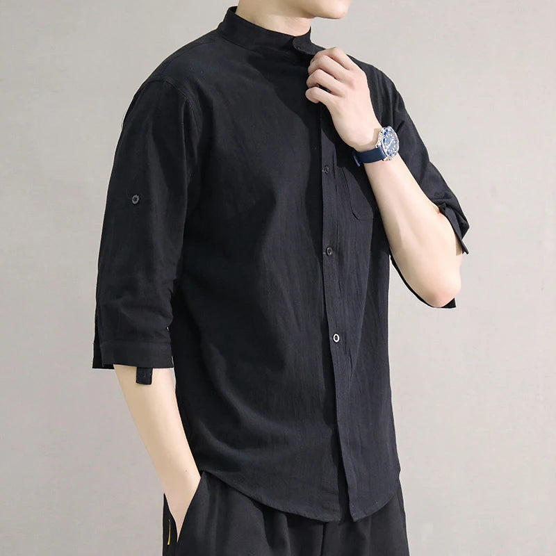 Spring and Summer Stand Collar Short-sleeved Shirt