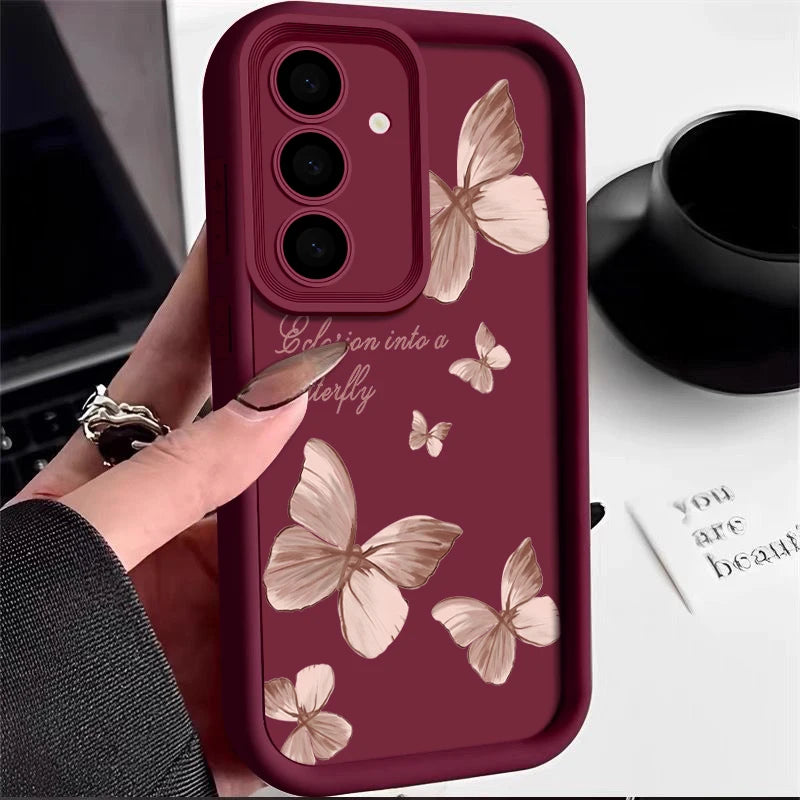 Gold Butterfly Soft TPU Case For Samsung Galaxy A55 A54 A15 A14 A16 A35 A53 A25 5G S25 S24 S23 S22 Ultra Plus S23 FE Phone Cover