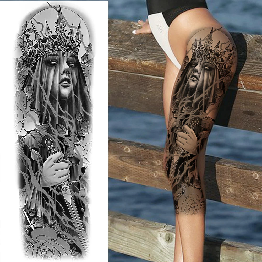 Full Arm Temporary Tattoos Sleeve For Men Women Realistic Fake Tatoos Warrior Lion Tiger Flower Tatoo Sticker Black Totem Maori