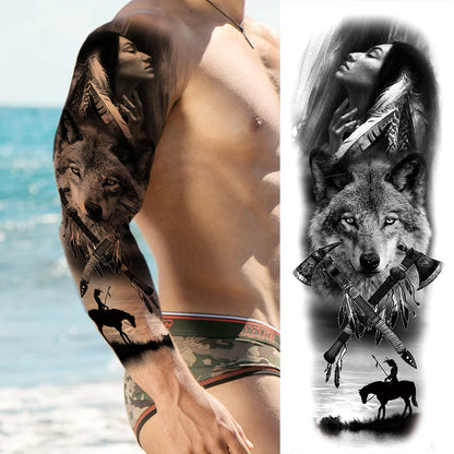 Full Arm Temporary Tattoos Sleeve For Men Women Realistic Fake Tatoos Warrior Lion Tiger Flower Tatoo Sticker Black Totem Maori