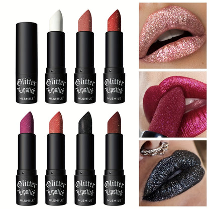 7 Colors Glitter Lipstick Hydrating Sparkling Shine Lip Color Nonstick Highly Pigmented Formula Gives Metallic Finish Lip Makeup