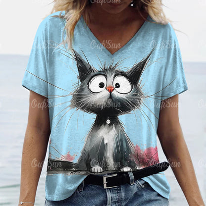 Summer Women's T Shirt Cat Print Casual Short Sleeve 3d T-Shirts