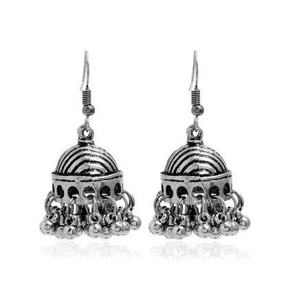 New Fashion Ethnic Style Alloy Retro Carved Beads Tassels Earrings Indian Jhumka