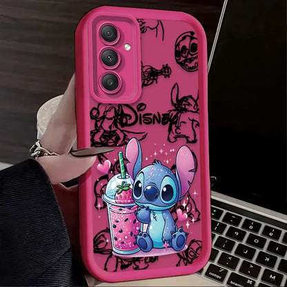 Cute Disney Stitch Strawberry Phone Case For Samsung Galaxy A14 A15 5G S21 S22 S23 S24 5G FE Plus Ultra A25 A35 A52 A53 A54 A55