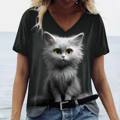 Summer Women's T Shirt Cat Print Casual Short Sleeve 3d T-Shirts