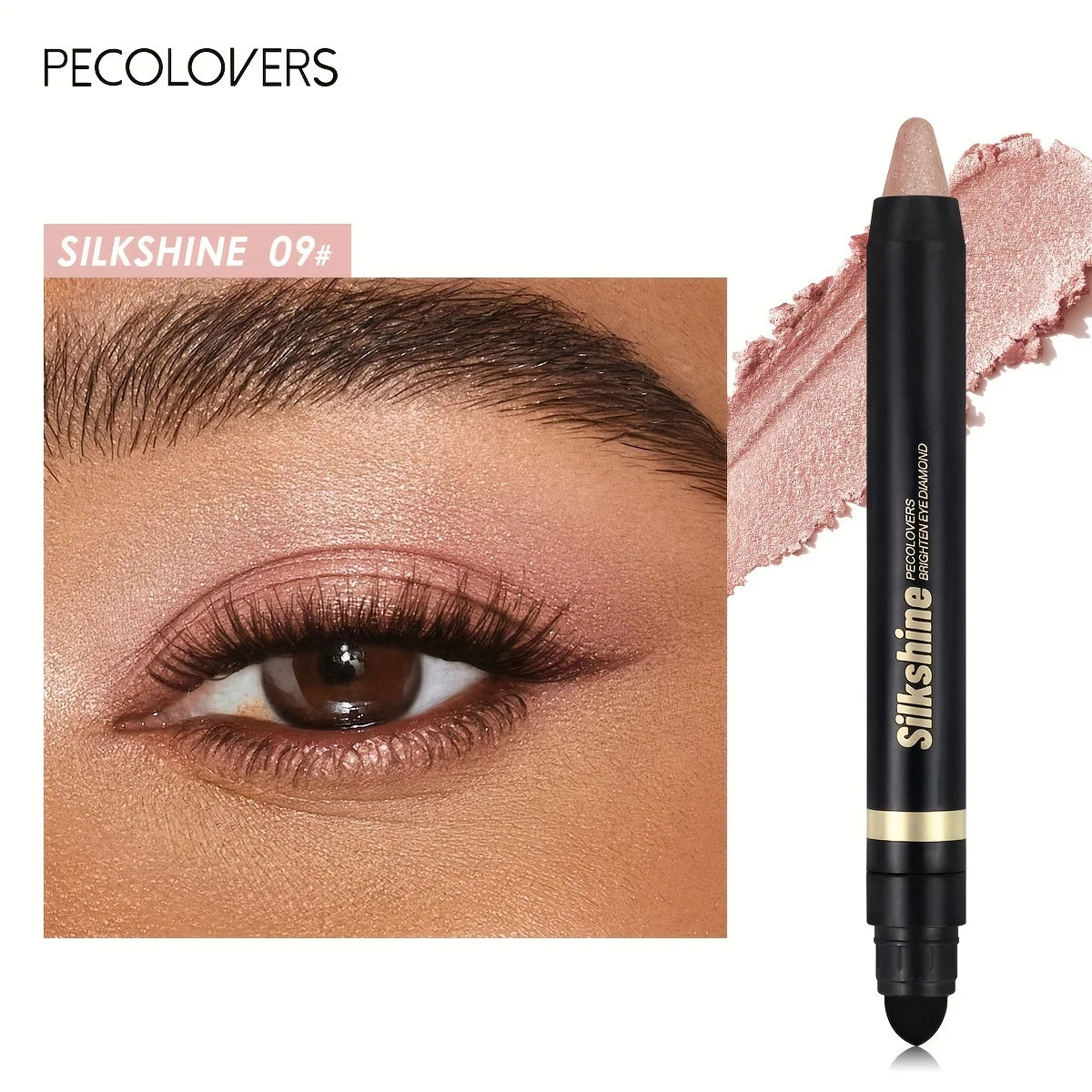 PECOLOVERS Champagne Brown Metallic Eyeshadow Stick - Waterproof, Long-Lasting Glitter Highlighter & Brightening Pencil Crayon