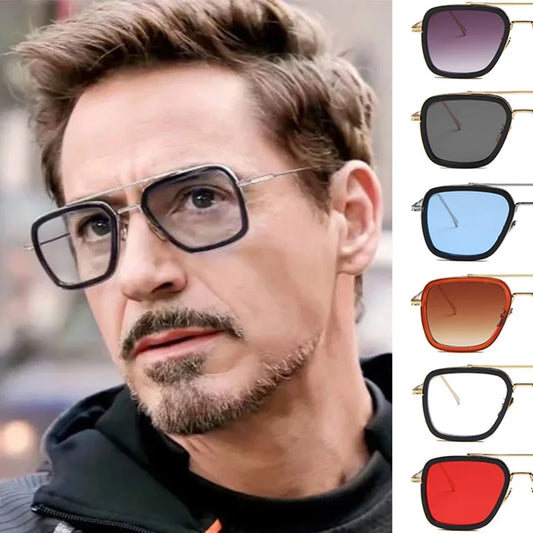2025 Steam Punk Tony Stark Sunglasses Men Women Fashion Square Driving Glasses Unisex Metal Frame Trendy Shades Oculos