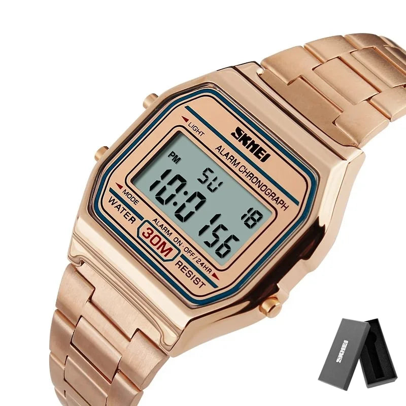 SKMEI 1123 3Bar Waterproof Digital Watch reloj hombre for Casual Sport  Fashion Men Stainless Steel Strap LED Display Watches