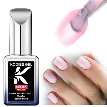 KODIES GEL Builder Nail Gel in a Bottle Milky Pink 15ML Brush on Builder Extension Gel Polish Soak Off French Manicure Hard Gel