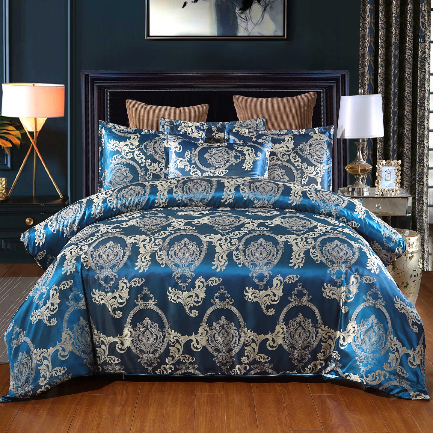 Satin Duvet Cover  Size, Floral Jacquard Satin Duvet Cover Set 3 Piece Luxury Silk Like Bedding Comforter Cover Set