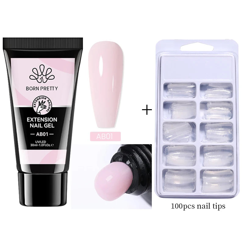 BORN PRETTY 30ml Glitter Acrylic Gel Finger Extension Nail Polish Silver Pink Extension Gel Polish Soak Off Nail Slip Solution