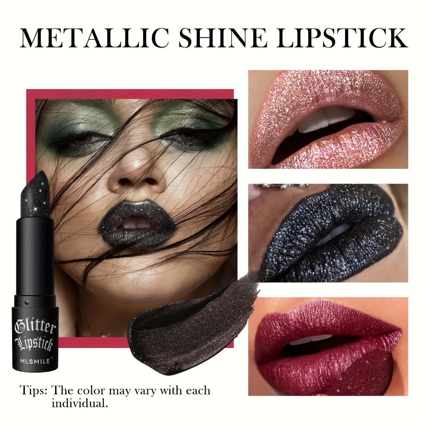 7 Colors Glitter Lipstick Hydrating Sparkling Shine Lip Color Nonstick Highly Pigmented Formula Gives Metallic Finish Lip Makeup