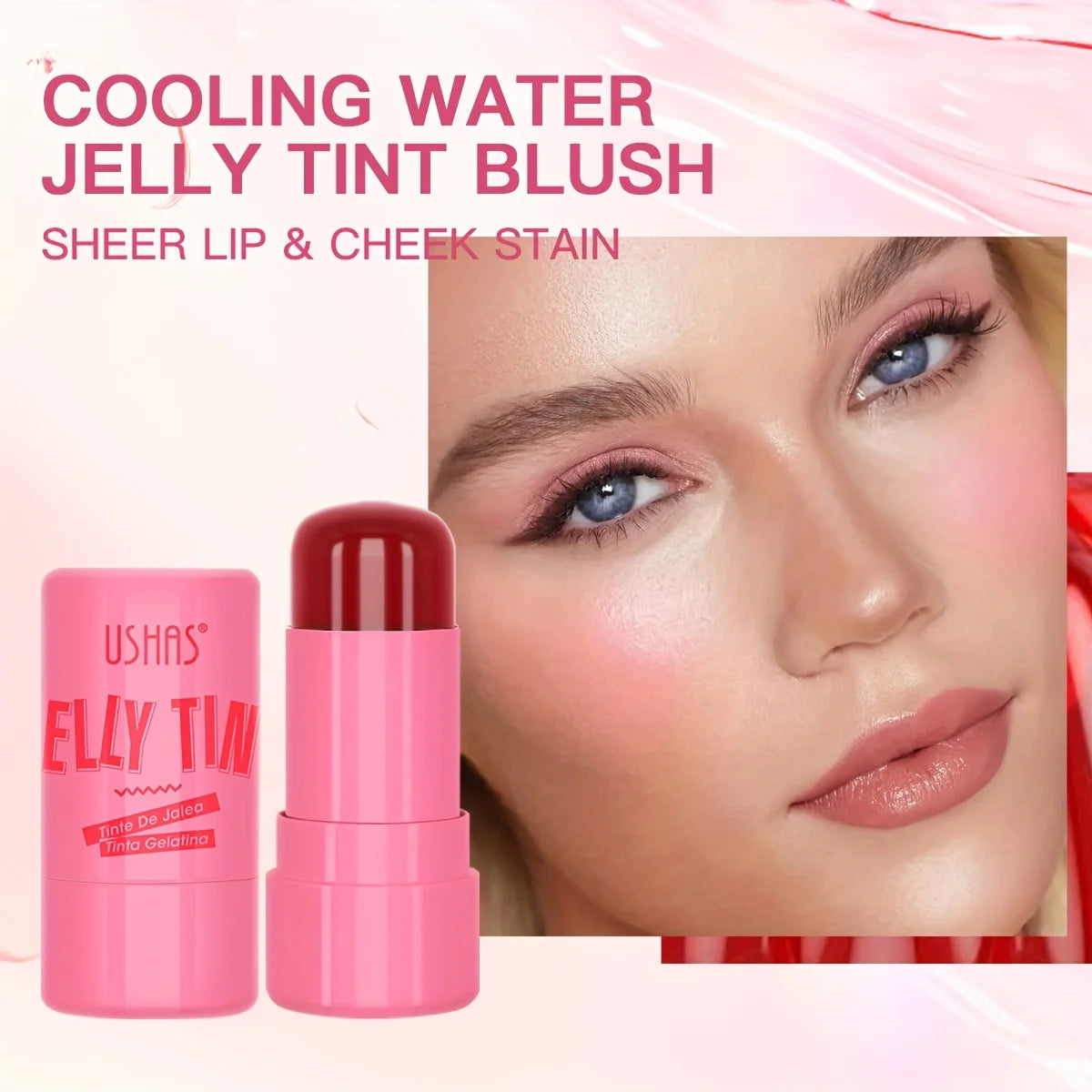 4 Colors Jelly Blush Stick Lip Balm Eyeshadow 3-in-1 Multi-Use Matte Blush Moisturize Brighten Lip Gloss