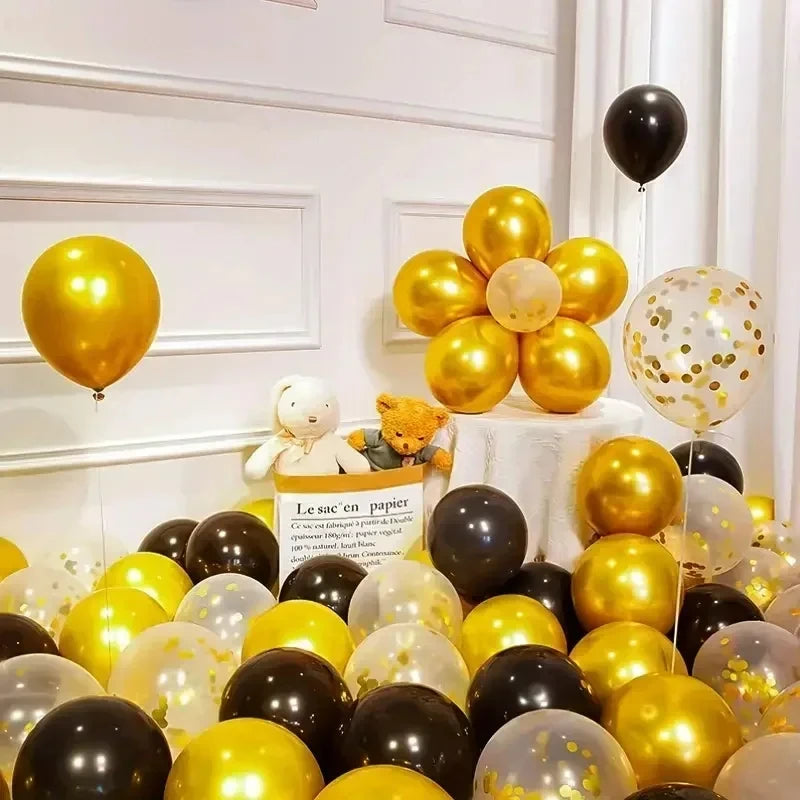 16pcs Black Metallic Sequin Balloons for Birthday Wedding Graduation Party