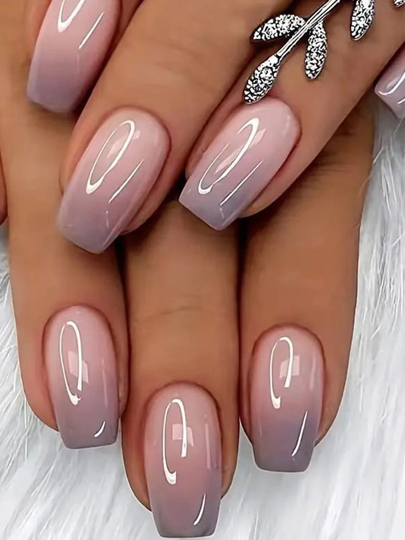 ARTAUG 24pcs Glossy Pink Press On Nails Medium Square Fake Nail Elegantstyle False Nail Full Cover Fake Nail For Stylish Women