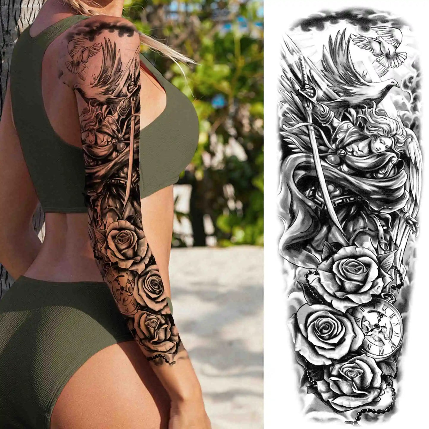 Full Arm Temporary Tattoos Sleeve For Men Women Realistic Fake Tatoos Warrior Lion Tiger Flower Tatoo Sticker Black Totem Maori