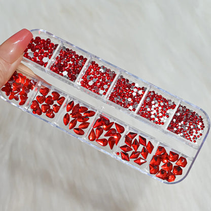 12Grids SS6-SS30 Mixed Nail Rhinestones Shiny Clear/Gold/Pink/Blue Diamond Flat-back Nail Gems Glass Stones Nails Decoration
