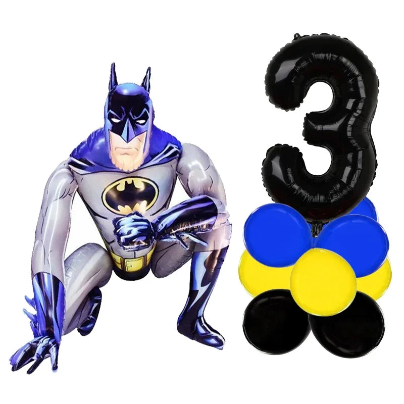 3D Batman Number Aluminum Foil Balloons Set Batman Spiderman Birthday Party Deco