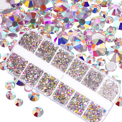 12Grids SS6-SS30 Mixed Nail Rhinestones Shiny Clear/Gold/Pink/Blue Diamond Flat-back Nail Gems Glass Stones Nails Decoration