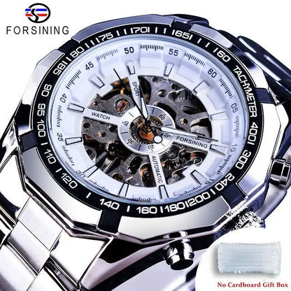 Forsining 2025 Stainless Steel Waterproof Mens Skeleton Watches
