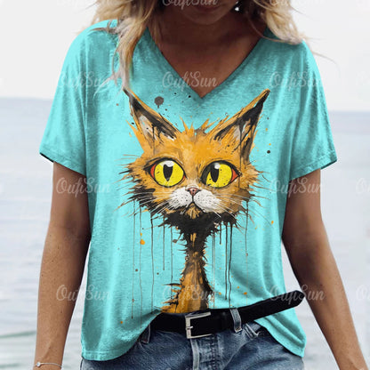 Summer Women's T Shirt Cat Print Casual Short Sleeve 3d T-Shirts