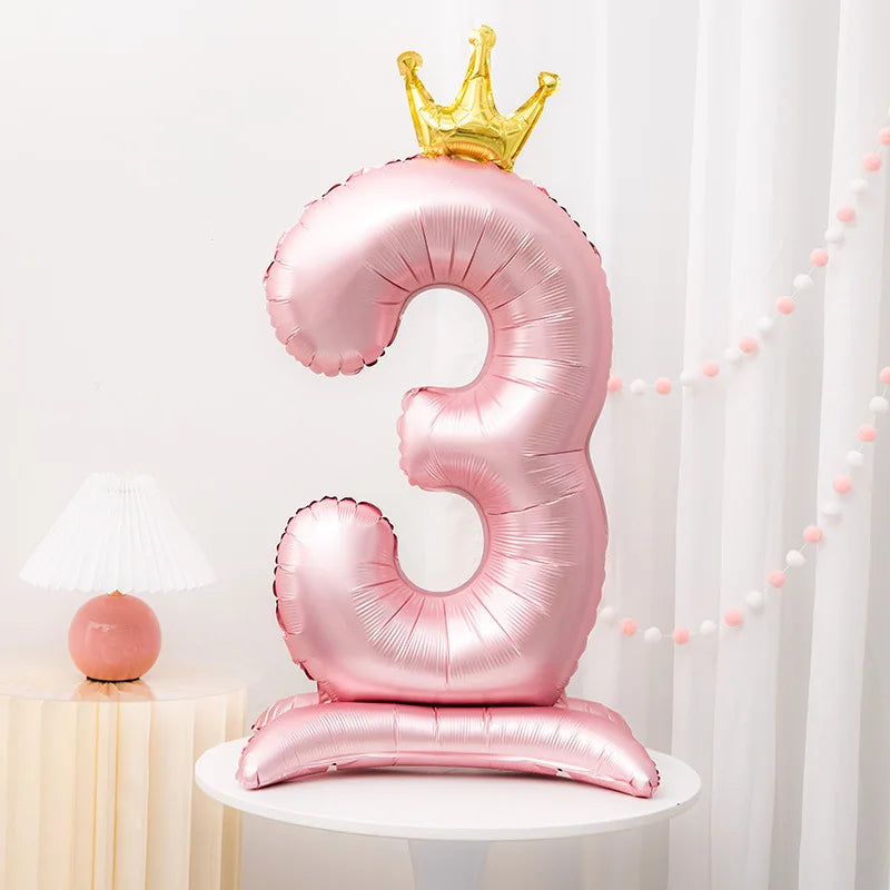 42inch Crown Decor Pink Aluminum Foil Digital Balloon Number Balloon For Birthday Party