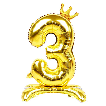 32 Inch Gold Number Stand Foil Balloons with Crown Digital Figures Globos 0-9 Birthday Party