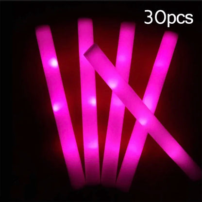 15/30Pcs LED Glow Sticks Bulk Colorful RGB Glow Foam Stick Cheer Tube Dark Light