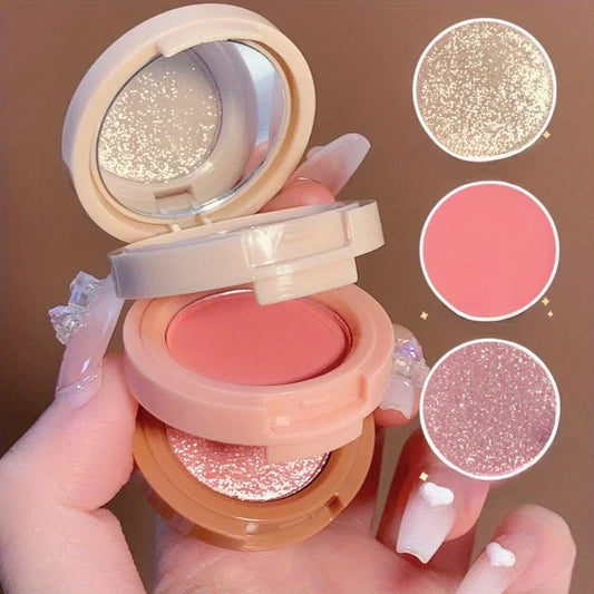 3in1 Blush Palette Pressed Highlighter Palette LongLasting Waterproof Matte Highlighter Shimmer  Blush
