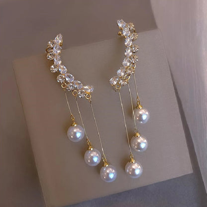 New Classic Elegant Imitation Pearl Pendant Women's Crystal Long tassel Exquisite Pendant Earrings Wedding Jewelry-4833