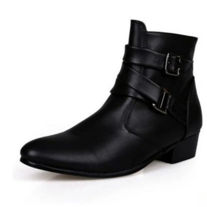 Men's shoes Black fashion belt buckle Boots Casual waterproof leather boots