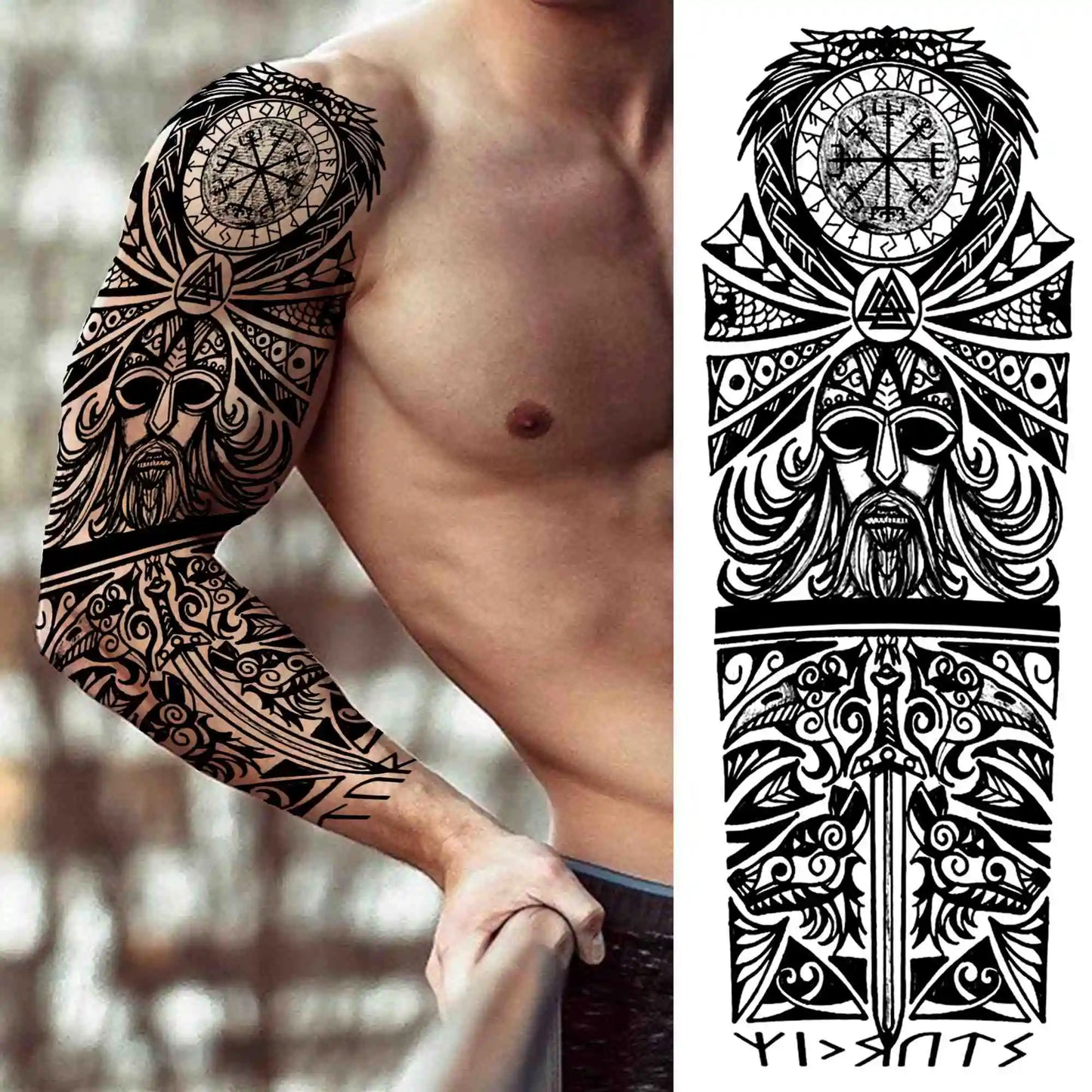 Full Arm Temporary Tattoos Sleeve For Men Women Realistic Fake Tatoos Warrior Lion Tiger Flower Tatoo Sticker Black Totem Maori