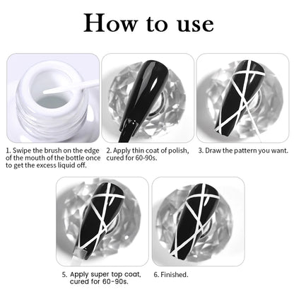 BORN PRETTY 10ml Glitter Silver Liner Paint Gel Nail Polish Line Stripe Gel Vernis Semi Permanent for Drawing Line French Nails
