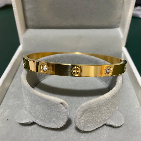 New Design Gold Color Zircon And Cross Nut Nail Bracelet Gold & Bangle For Woman Stainless Steel Screw Brand Jewelry