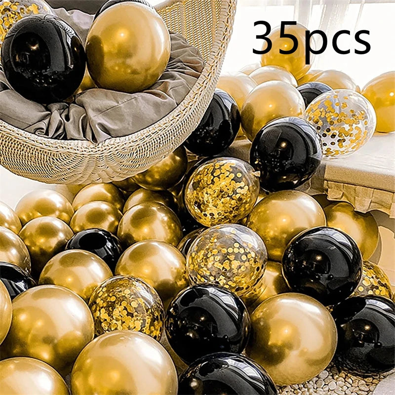 16pcs Black Metallic Sequin Balloons for Birthday Wedding Graduation Party