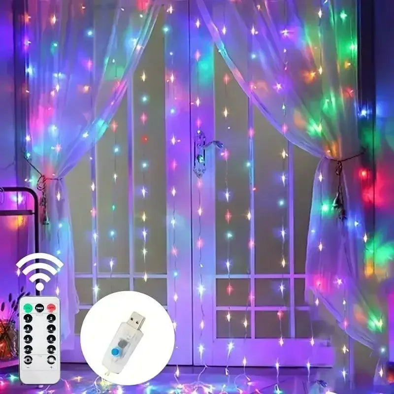 USB Curtain LED String Lights 3/4/6M Remote