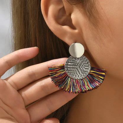 Fashion Bohemian Big Tassel Dangle White Fringe Female Earrings