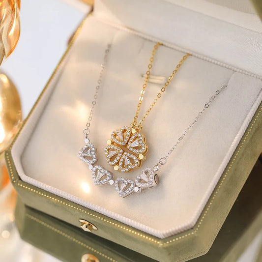 CARLIDANA Luxury Lucky Four Leaf Clover Necklace Love Heart Shell Pendant Choker Necklace for Women