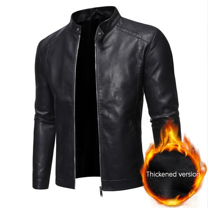 Men's standing collar leather jacket autumn